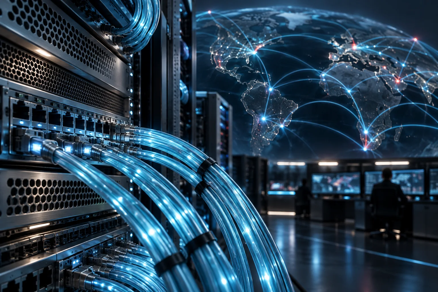 Infrastruttura di rete aziendale con connessioni luminose