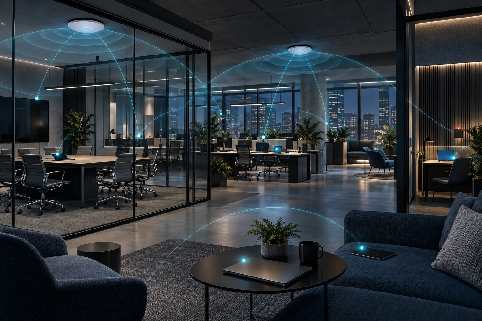 Ufficio contemporaneo con copertura wireless professionale